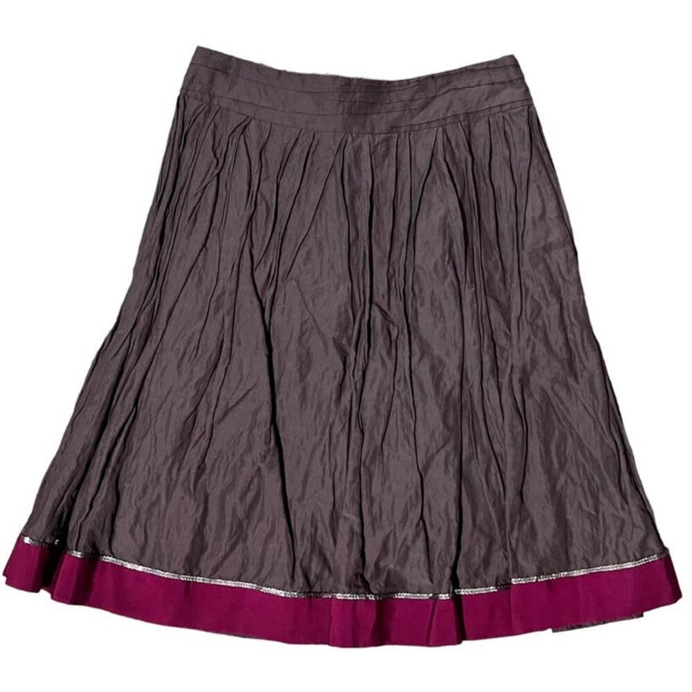 Lida Baday Anthropologie A-Line Skirt Silk Lined SZ 6 Brown Metallic Pink Sequin